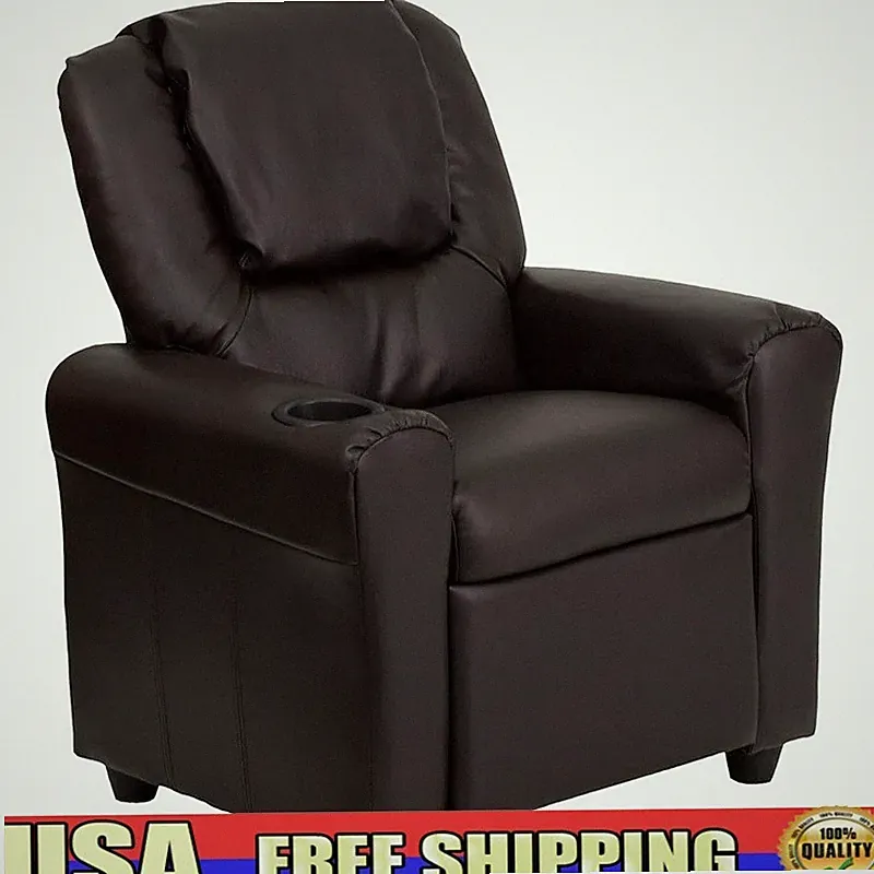 Children's Recliner Chair Foam Upholstered Kid-Friendly Cup Holder Durable Frame