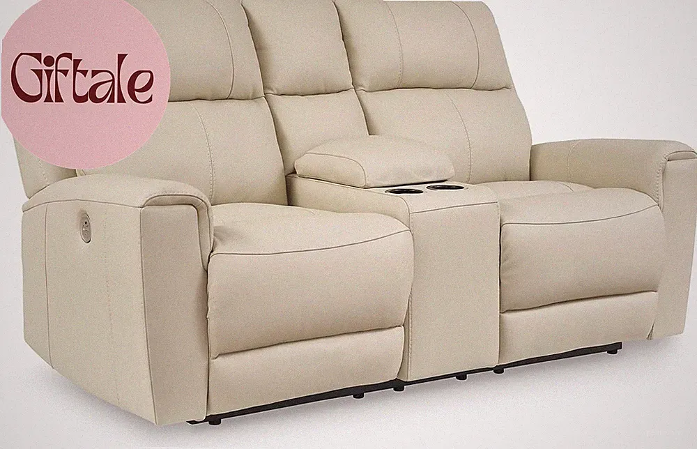 Dahlmoore Contemporary Leather Match Power Reclining Loveseat with Console and U
