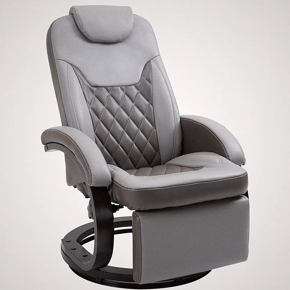 Faux Leather Manual Recliner Reading Armchair Chair for Living Room Swivel Gray