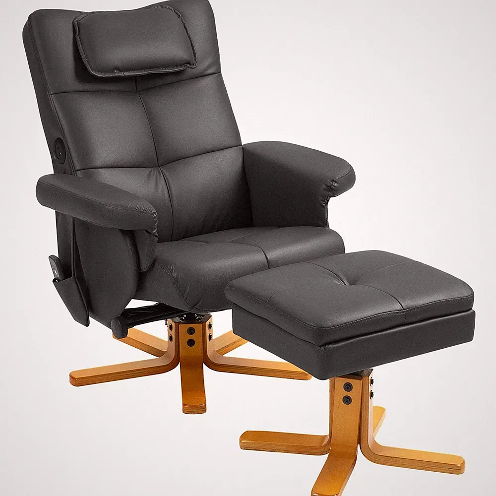 Faux Leather Massage Recliner Chair, with Storage Ottoman - Black