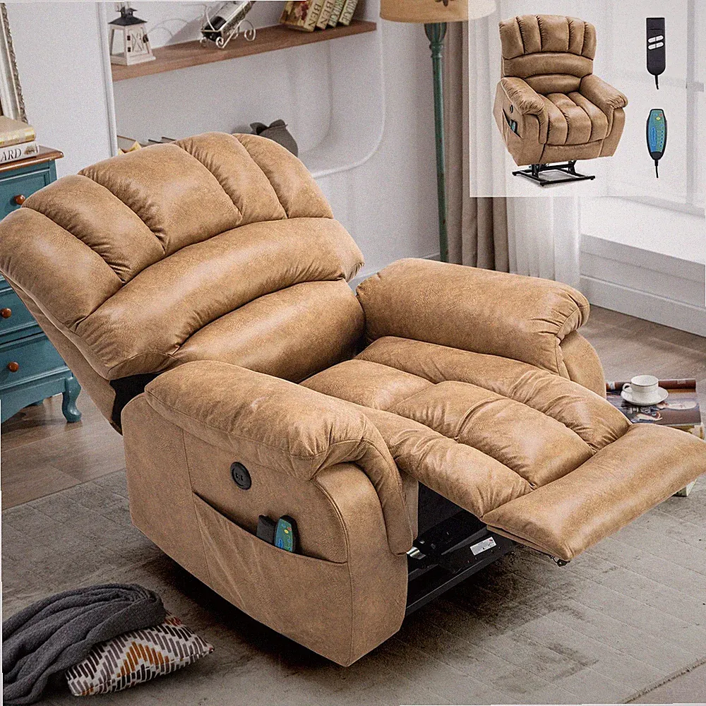 Lay Flat Power Lift Recliner Chair Electric Lift Reclining Chair w/ Heat Massage