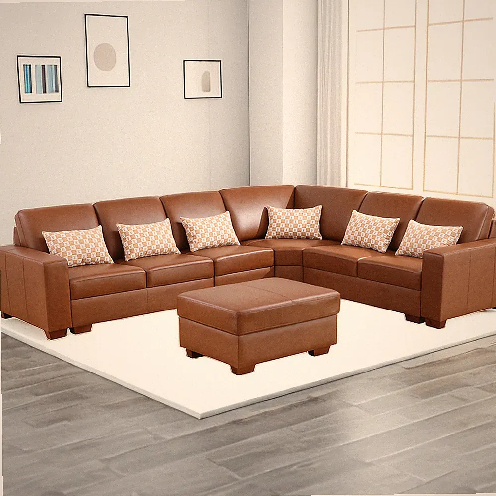 Leather 6-Piece Vegan Leather Sectional Sofa Set Couch Chaise For Living Room