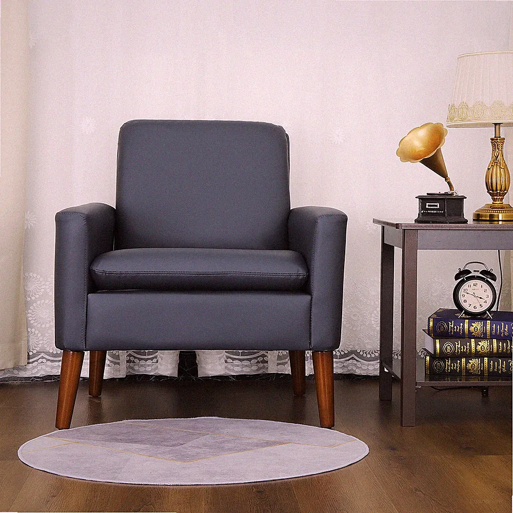 Leather Recliner Chair Single Modern Reclining Sofa Home Seating NavyBlue Accent