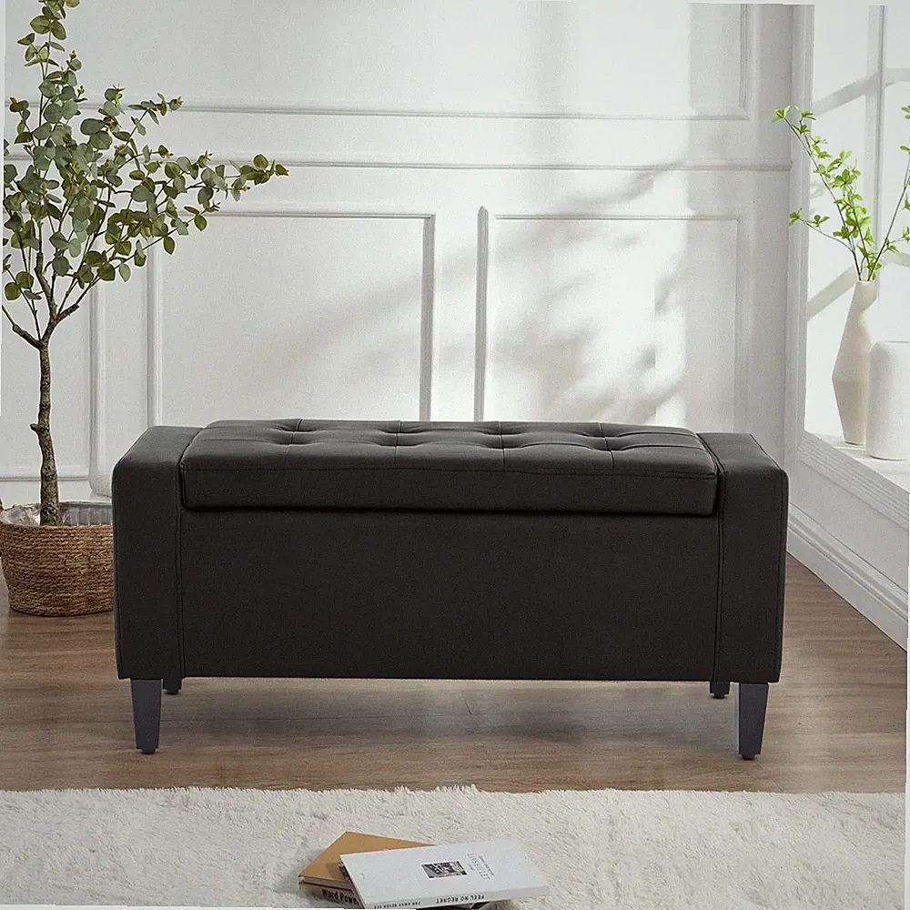 Leather Upholstered Ottoman Storage Box Spacious Versatile Bench Bedding Chest