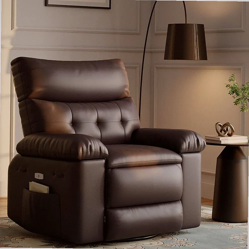 PU Leather Recliner Chair for Adults 360° Swivel Manual Reclining Single Sofa