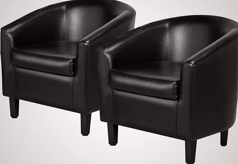 Set of 2 Black Leather Lounge Chairs - Comfy Upholstered Armchairs for Any Space