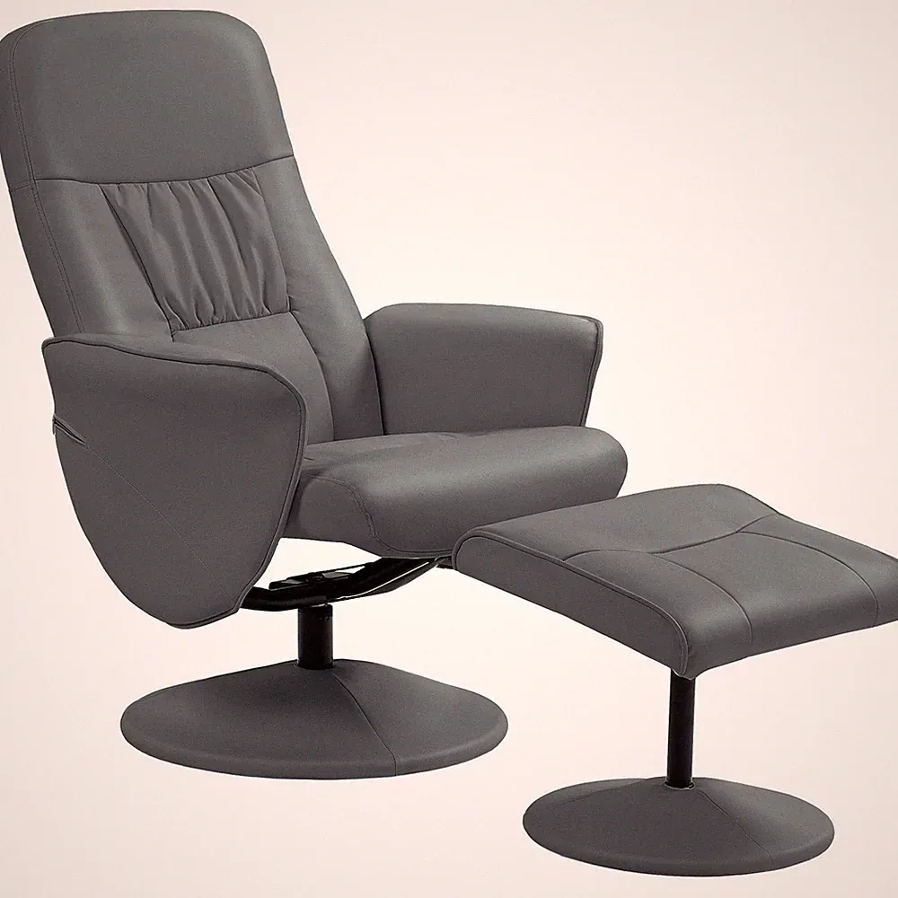 Swivel Recliner Chair with Footstool, PU Leather Armchair and Ottoman with High