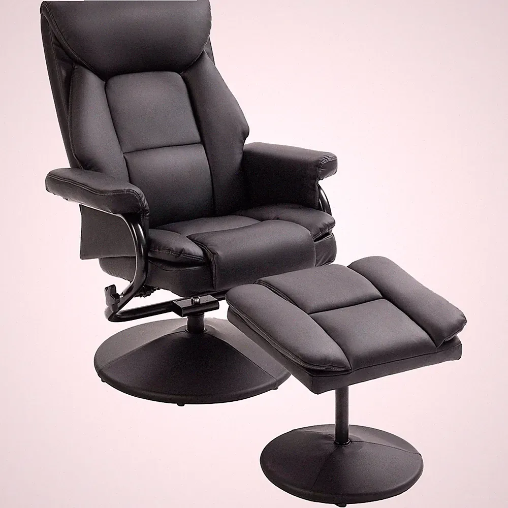Swivel Recliner Chair with Footstool, PU Leather Recliner Armchair with Ottoman